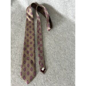 Envoy Mens Silk Tie Medallion Geometric Tan Red Blue Made in USA Necktie